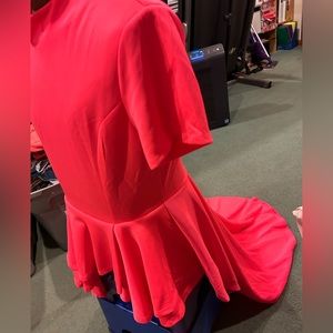 Hot Pink ruffed shirt with long train